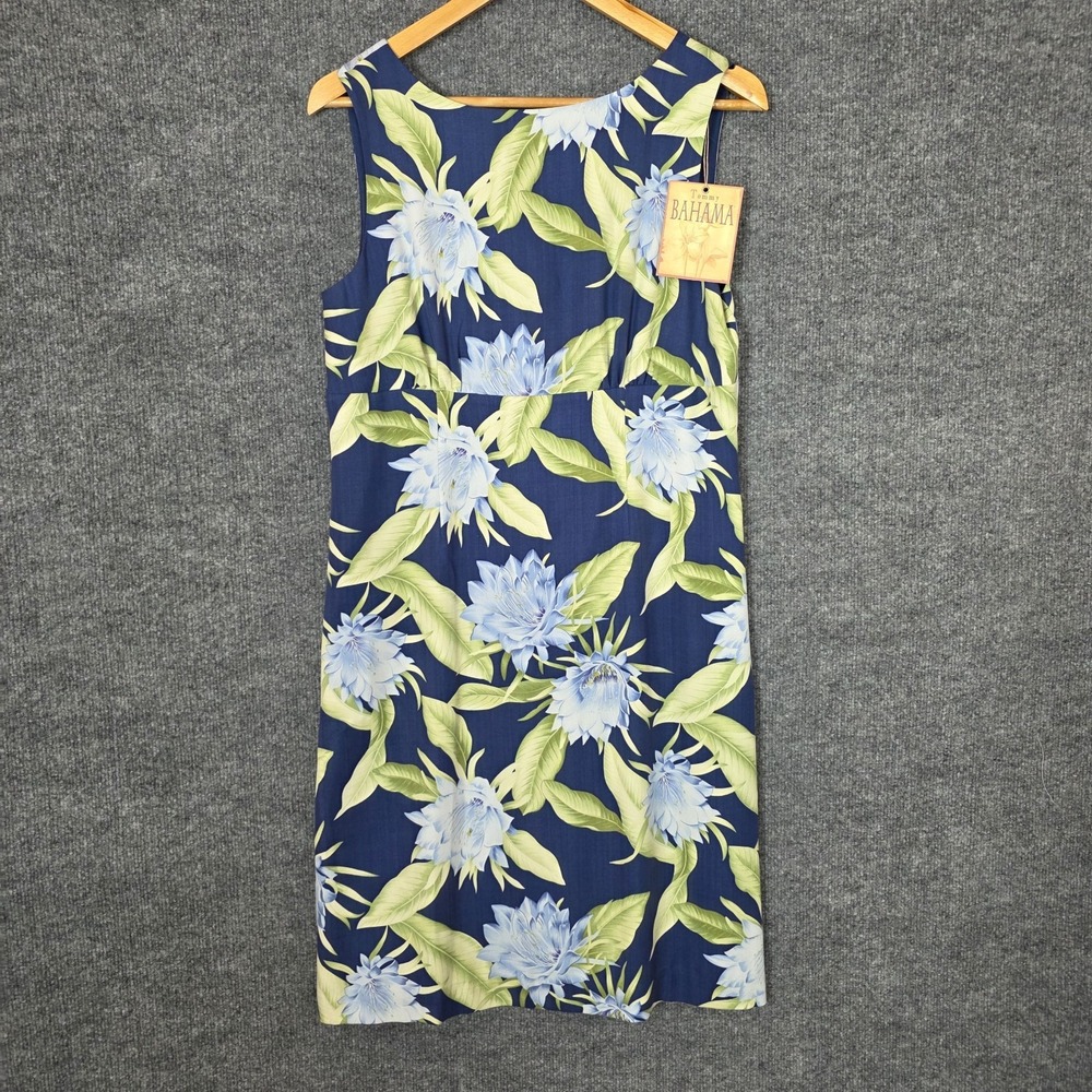 NEW Tommy Bahama 100% Silk Floral Dress 10 Blue Hawaiian Resort Midi Vacation - Picture 2 of 7